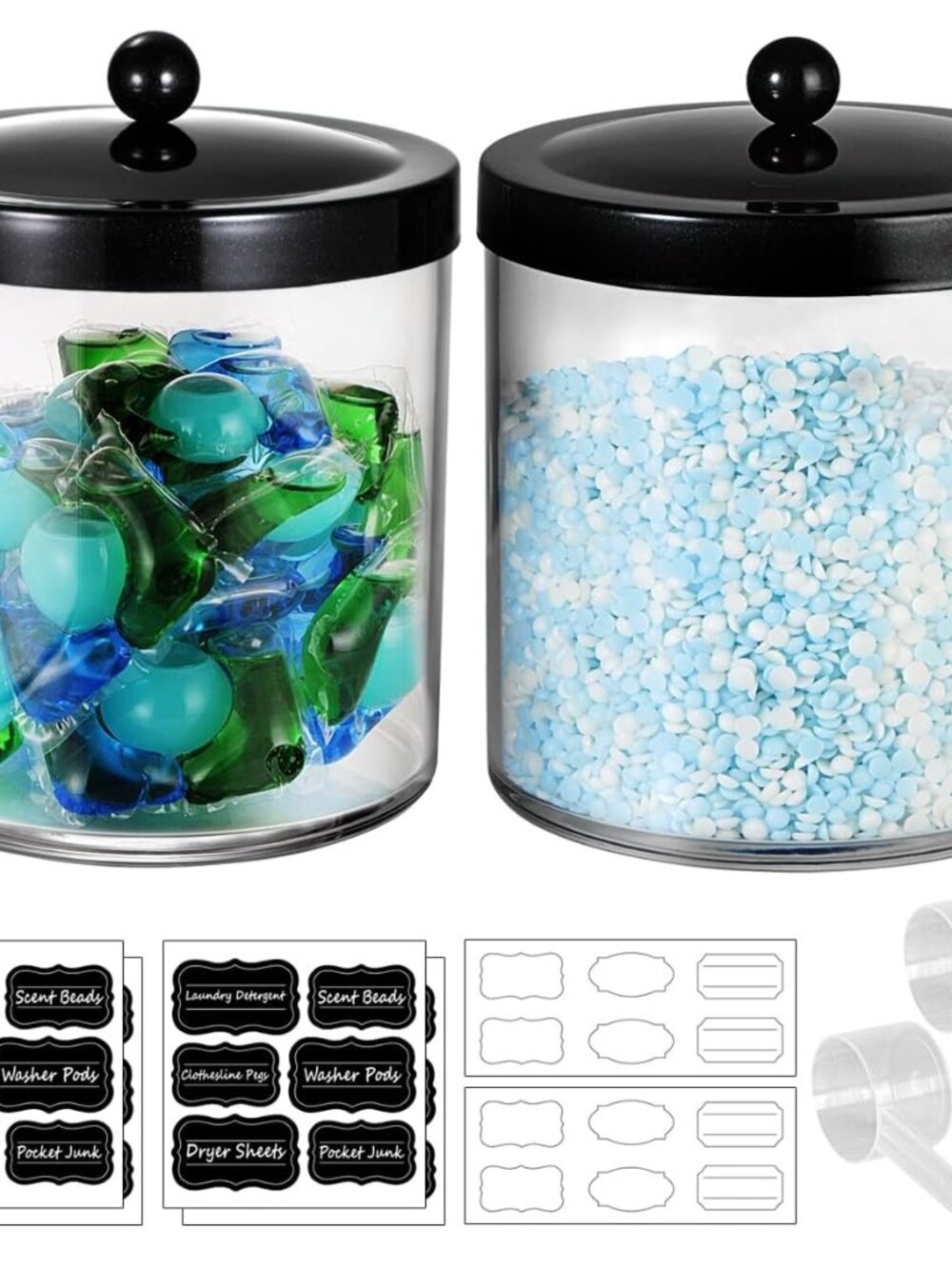 2 Pack 50 Oz Large Apothecary Jars with Black Stainless Steel Lid